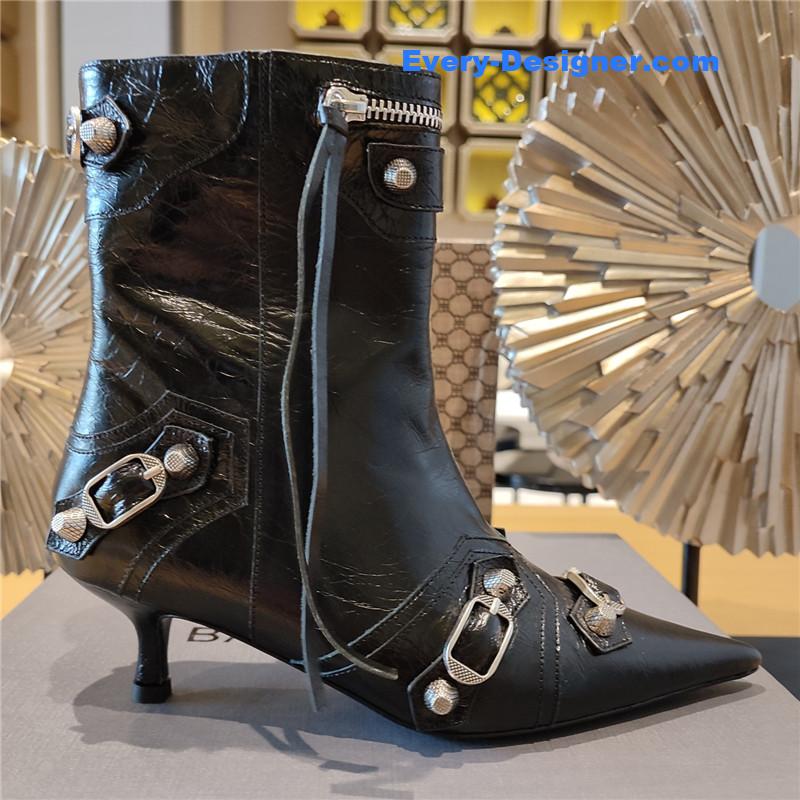 Ba1en*iaga orange pointed toe side zip kitten heel booties