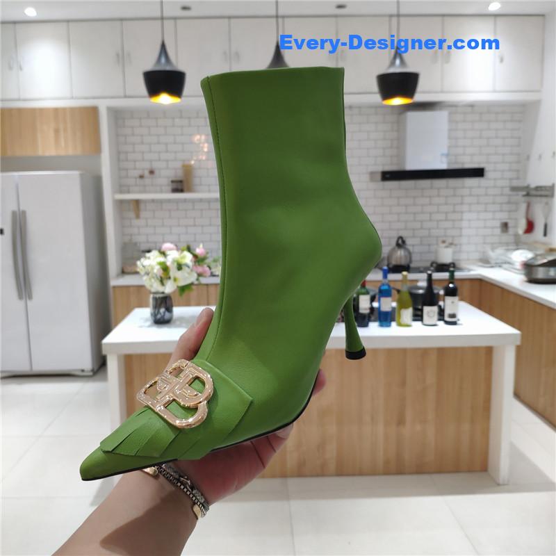 Ba1en*iaga new shape double b buckle flower toe ankle boots