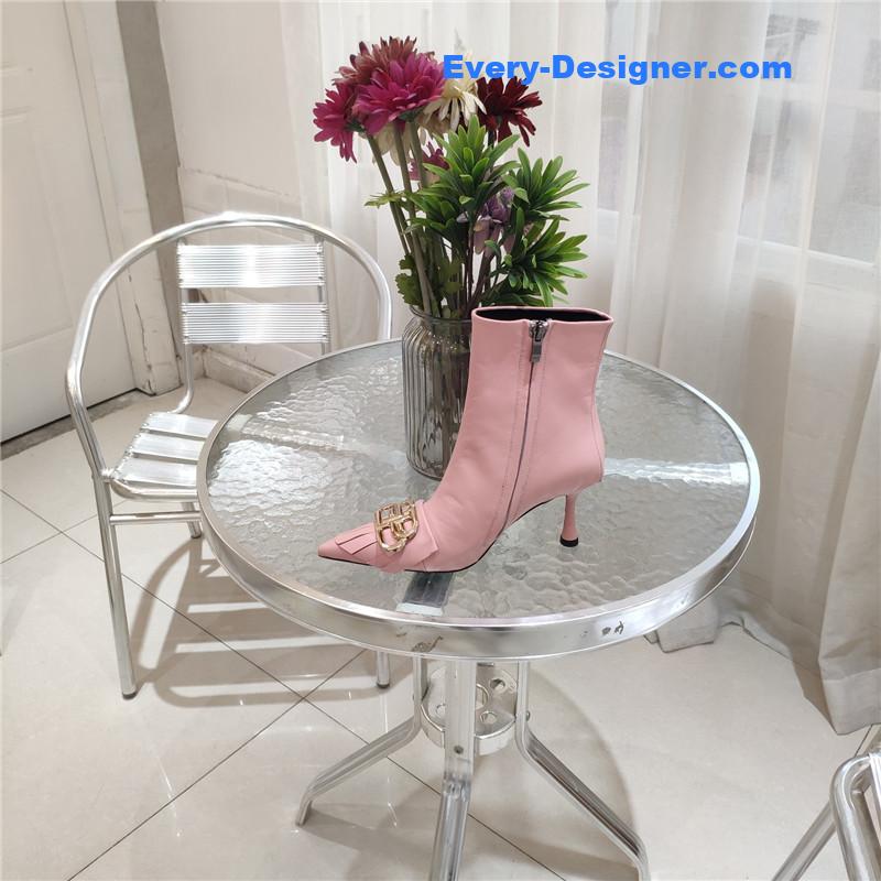 Ba1en*iaga new shape double b buckle flower toe ankle boots