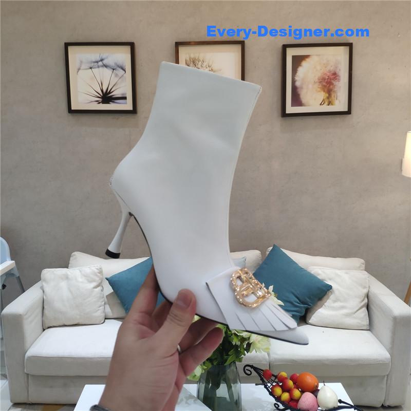 Ba1en*iaga new shape double b buckle flower toe ankle boots