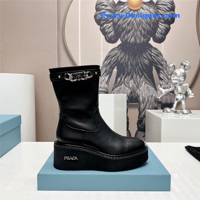 Pra*a round toe chain buckle platform ankle boots