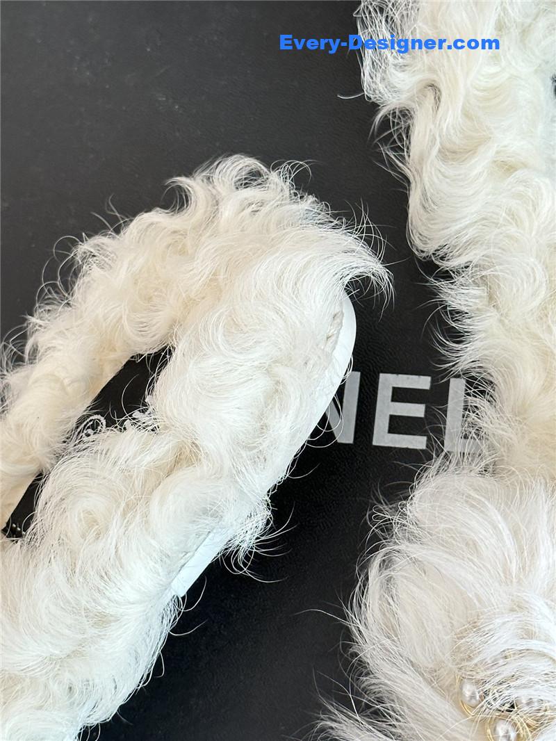 CC new Mier pure wool double C four-leaf clover fur slippers