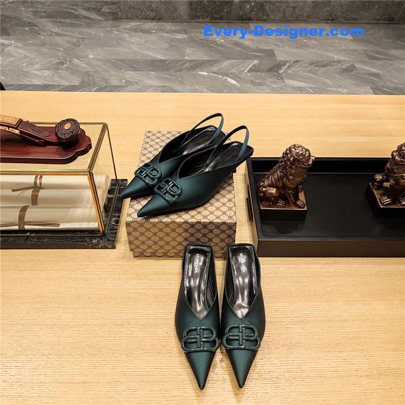 Ba1en*iaga double b buckle cat heel mules slippers
