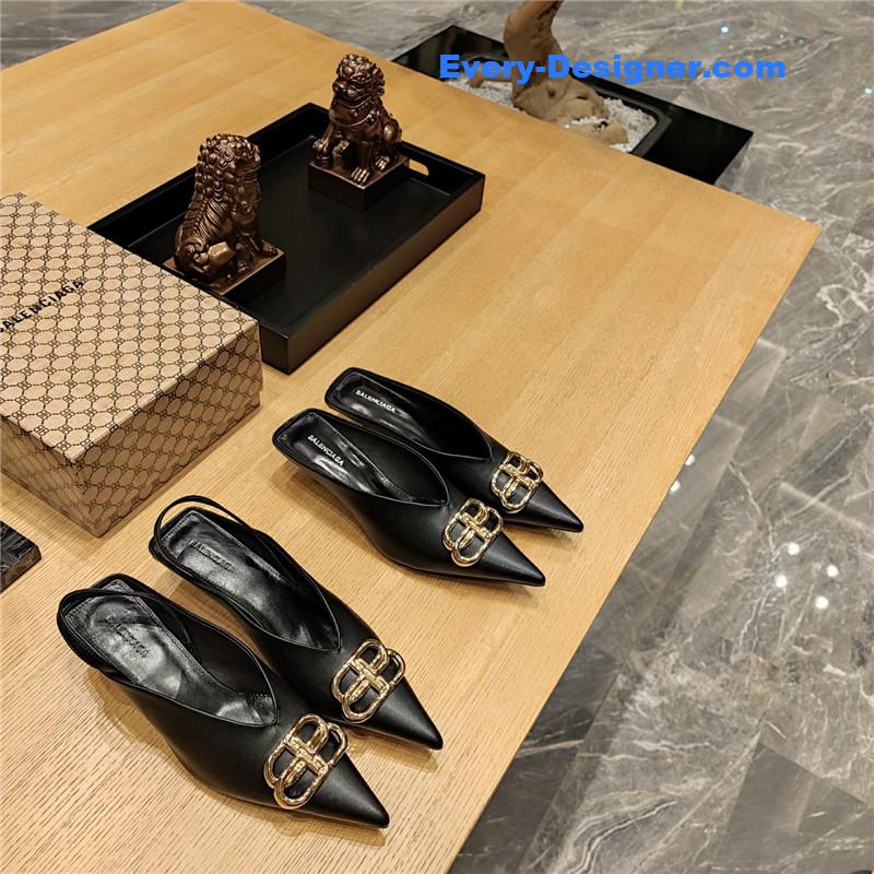 Ba1en*iaga double b buckle cat heel mules slippers