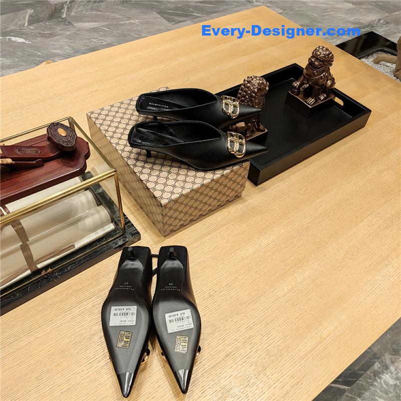 Ba1en*iaga double b buckle cat heel mules slippers