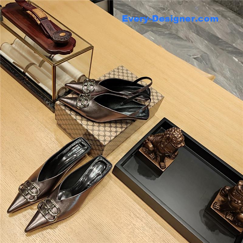 Ba1en*iaga double b buckle cat heel mules slippers