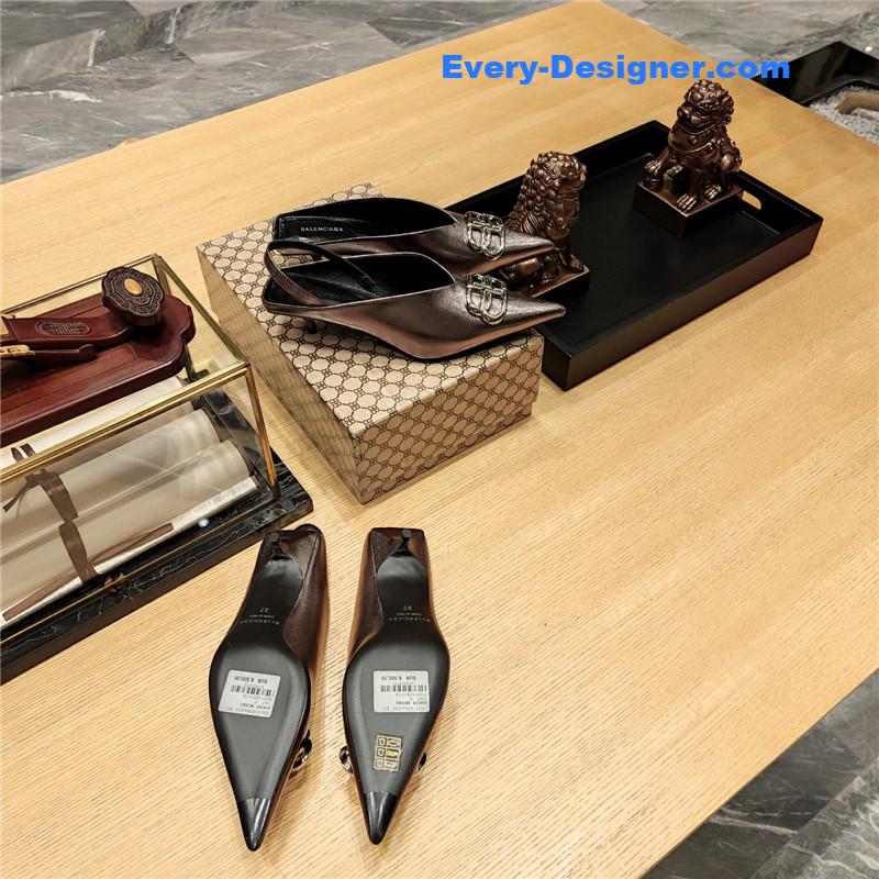 Ba1en*iaga double b buckle cat heel mules slippers