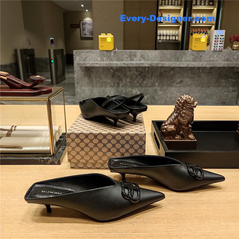 Ba1en*iaga double b buckle cat heel mules slippers