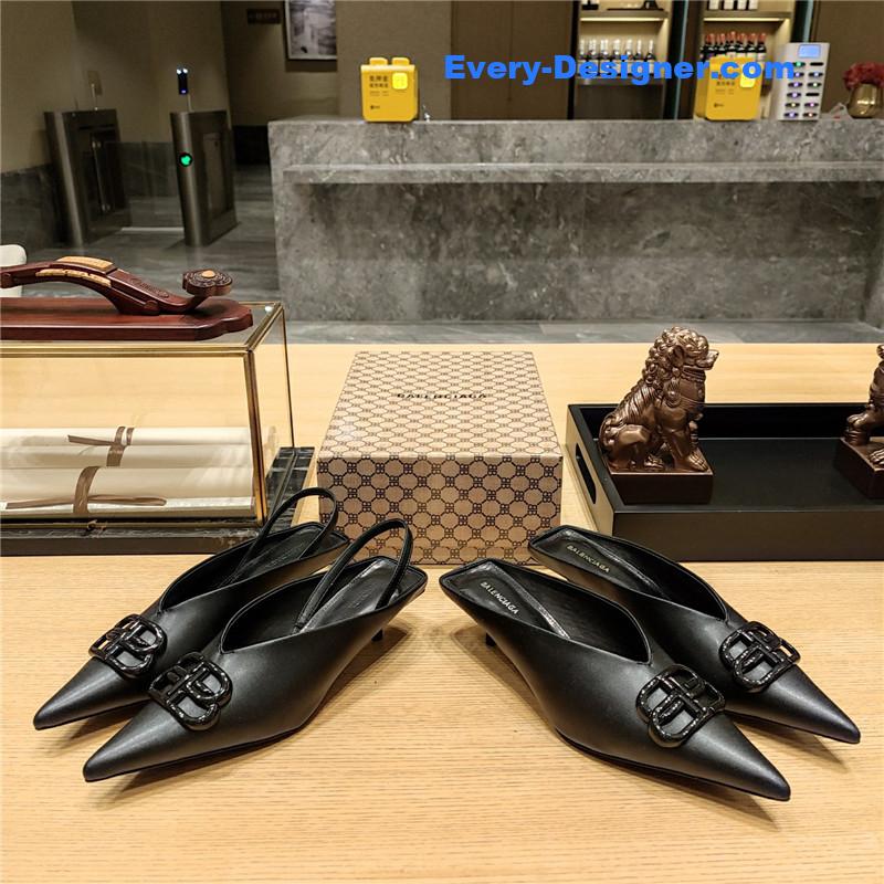 Ba1en*iaga double b buckle cat heel mules slippers