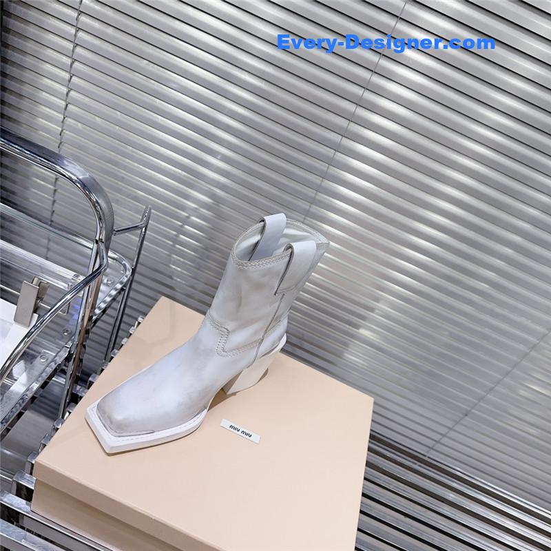 M1um1u autumn and winter new retro square toe boots