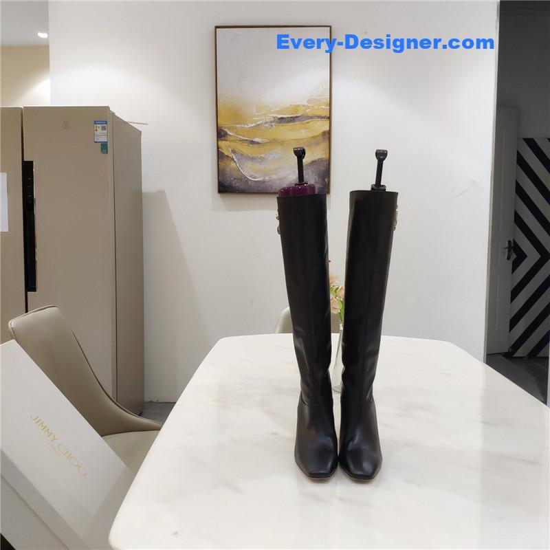 J1m*y Ch00 signature jc buckle chunky heel leather boots