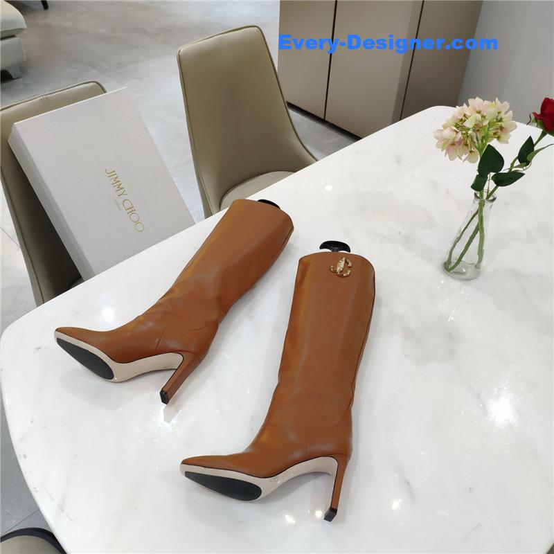 J1m*y Ch00 signature jc buckle chunky heel leather boots