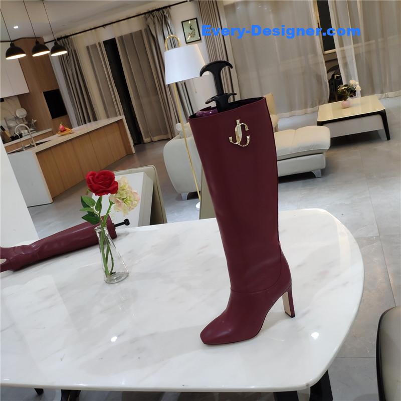 J1m*y Ch00 signature jc buckle chunky heel leather boots