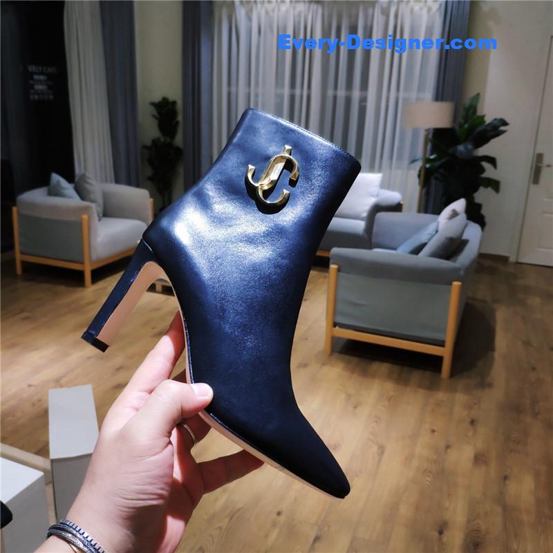 J1m*y Ch00 signature jc buckle chunky heel leather boots