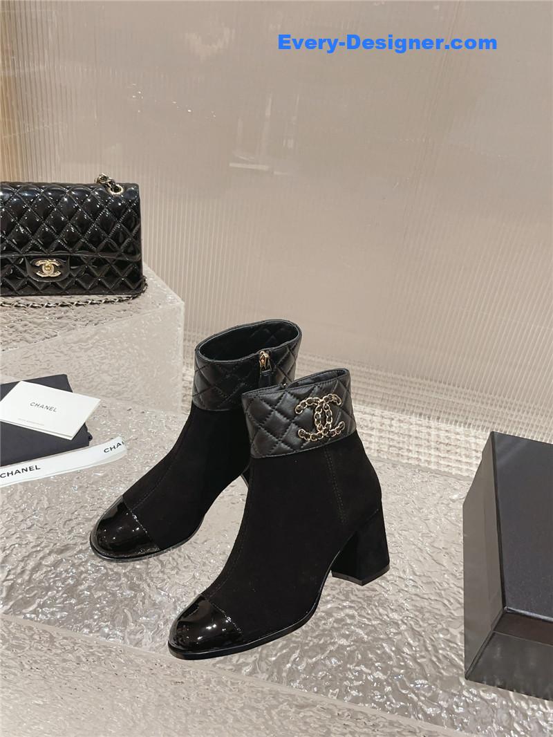 CC retro small round toe stitching design boots