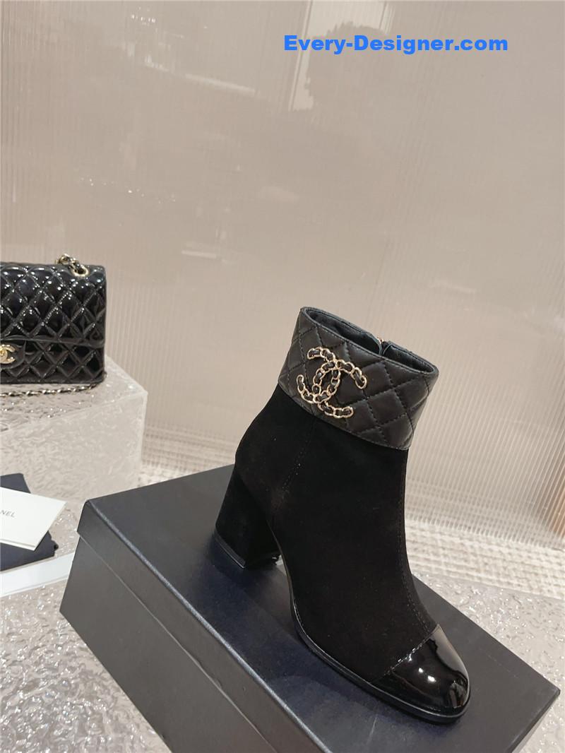 CC retro small round toe stitching design boots