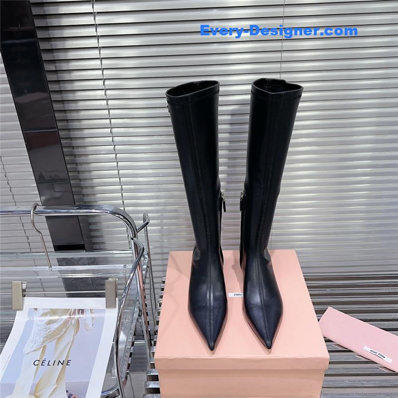 M1um1u autumn and winter new pointed mid-calf boots boots