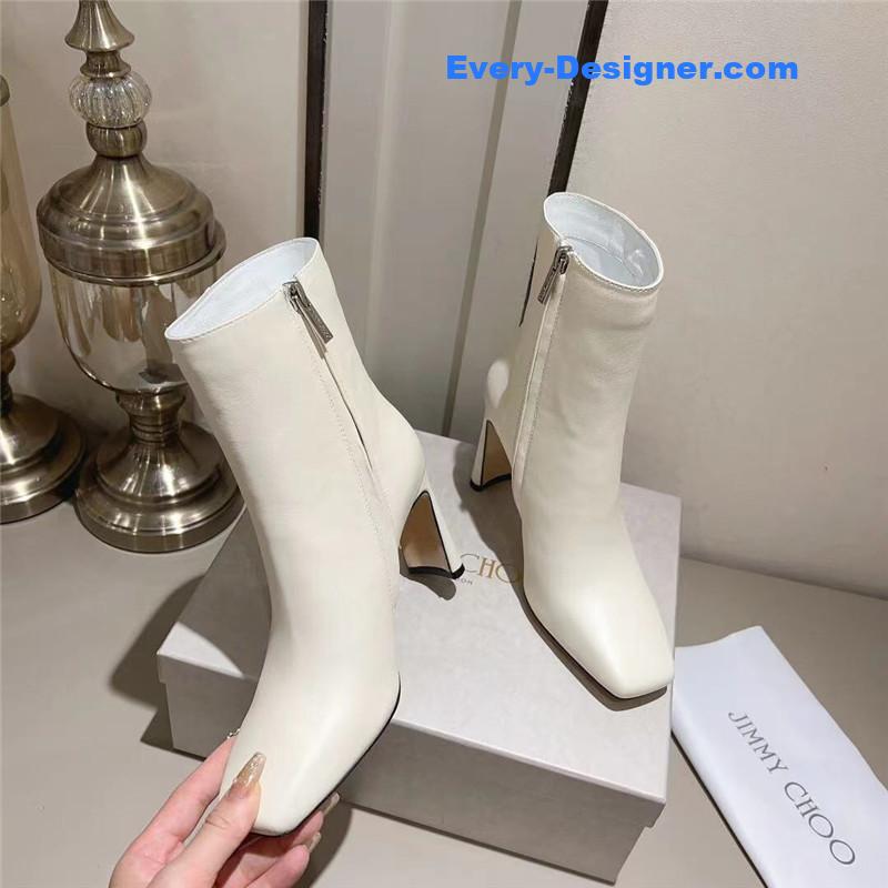 J1m*y Ch00 black patent leather block heel ankle boots
