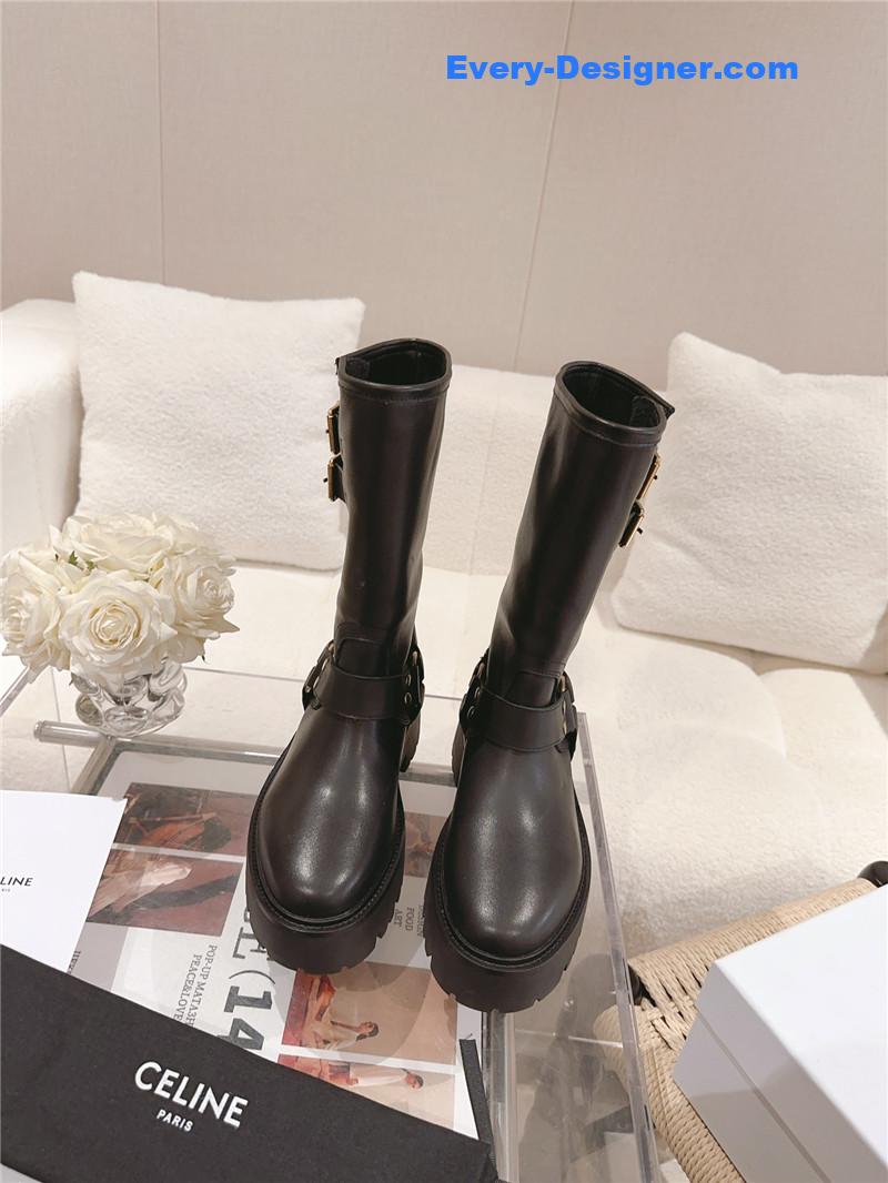 Ce1i*e belt buckle mid calf boots
