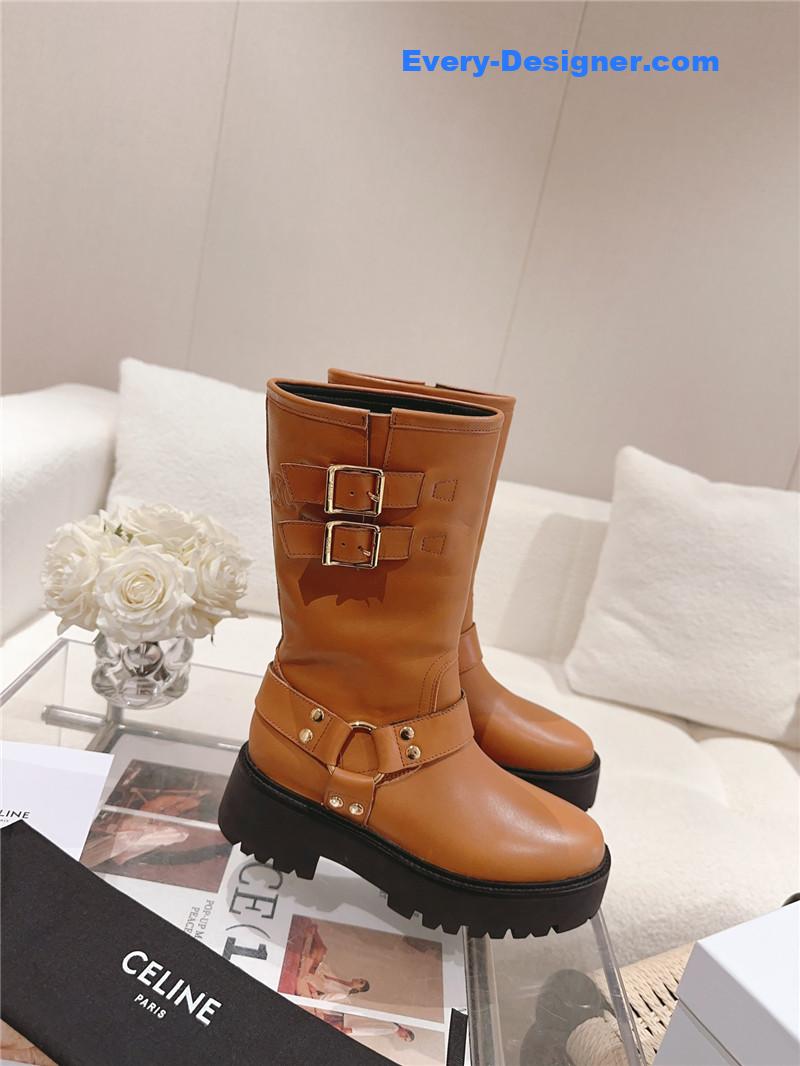 Ce1i*e belt buckle mid calf boots