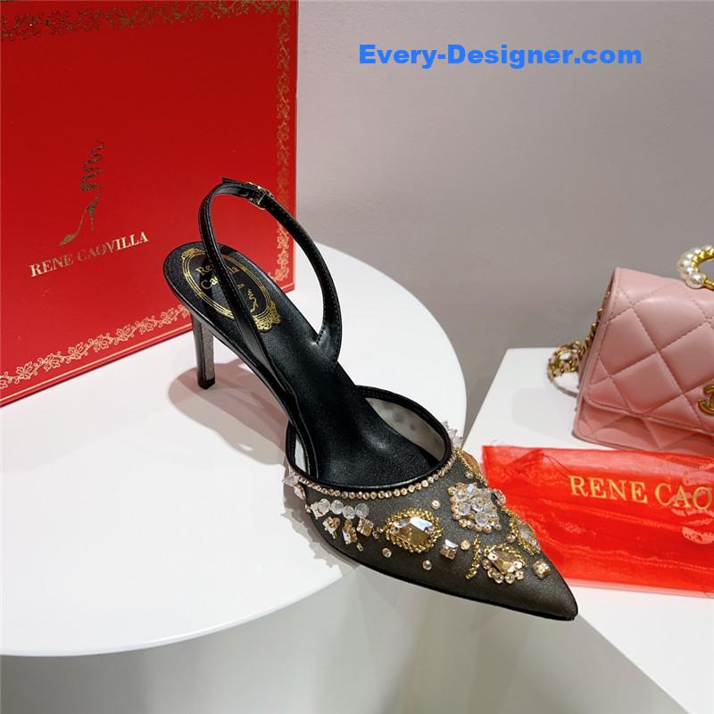 rene caovilla crystal jeweled silk heels