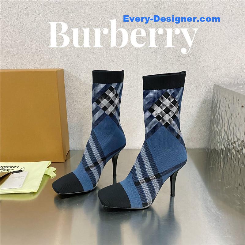 Bv*b*rry square-toe stiletto checked stretch-knit sock boots