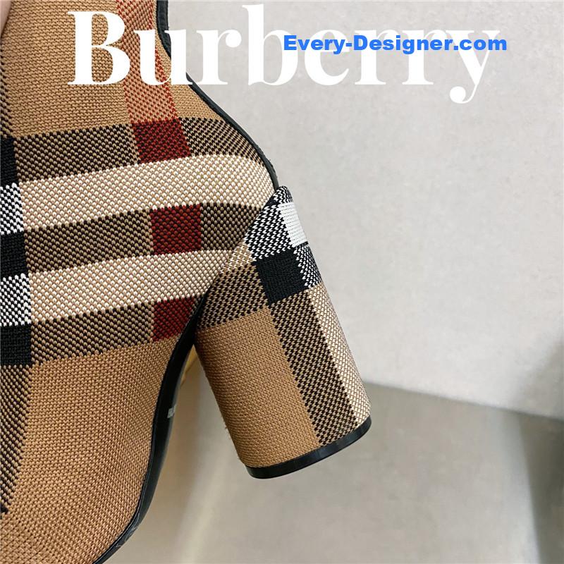 Bv*b*rry square-toe stiletto checked stretch-knit sock boots