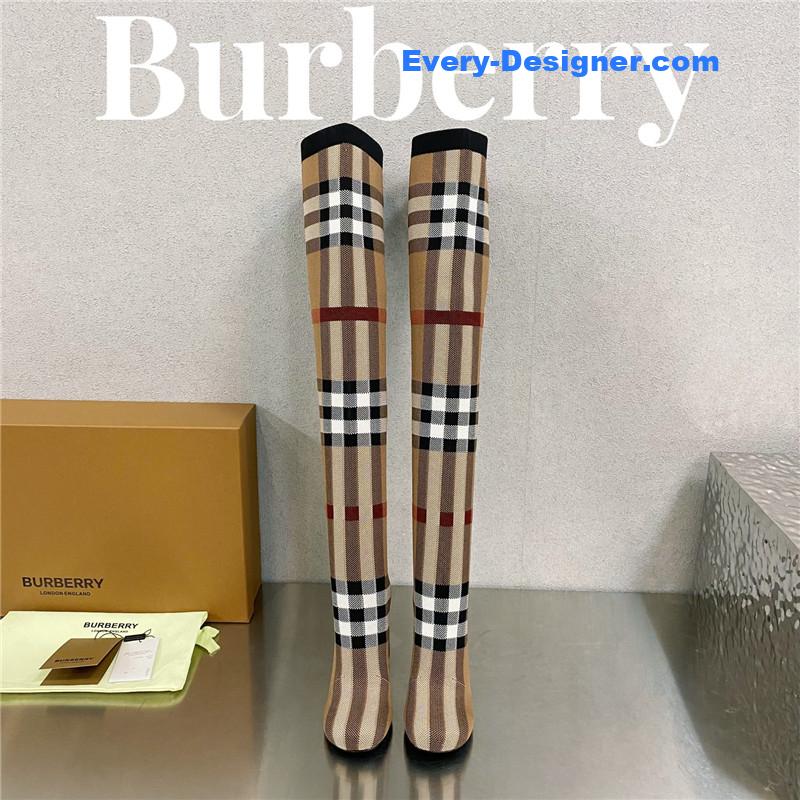 Bv*b*rry square-toe stiletto checked stretch-knit sock boots