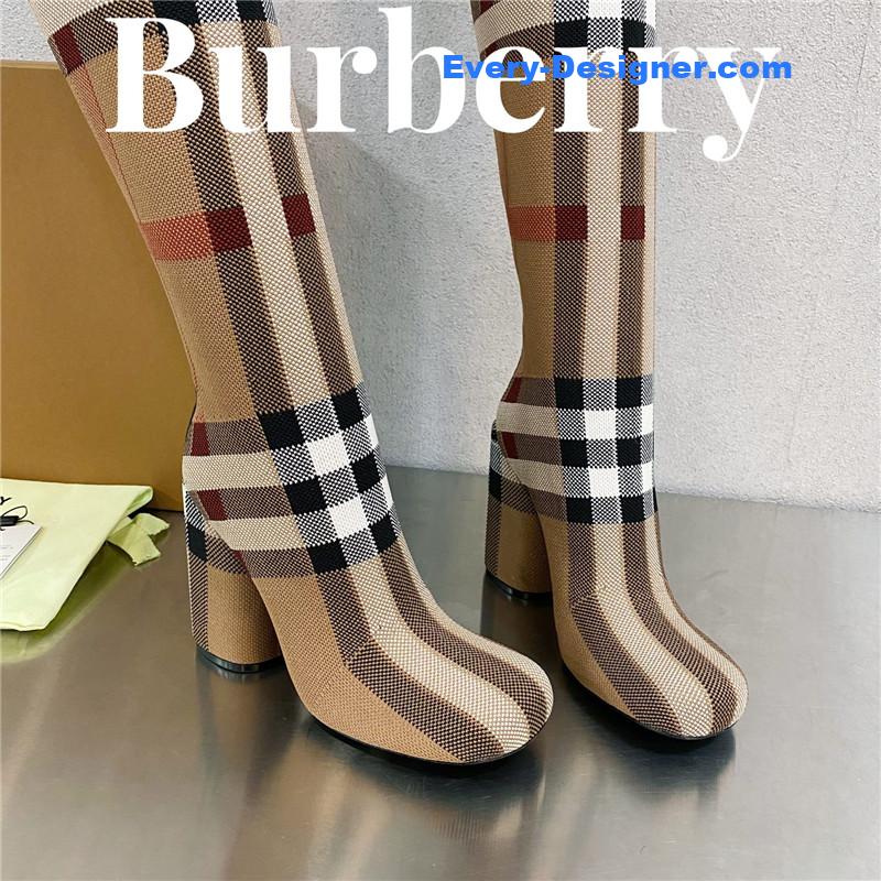 Bv*b*rry square-toe stiletto checked stretch-knit sock boots