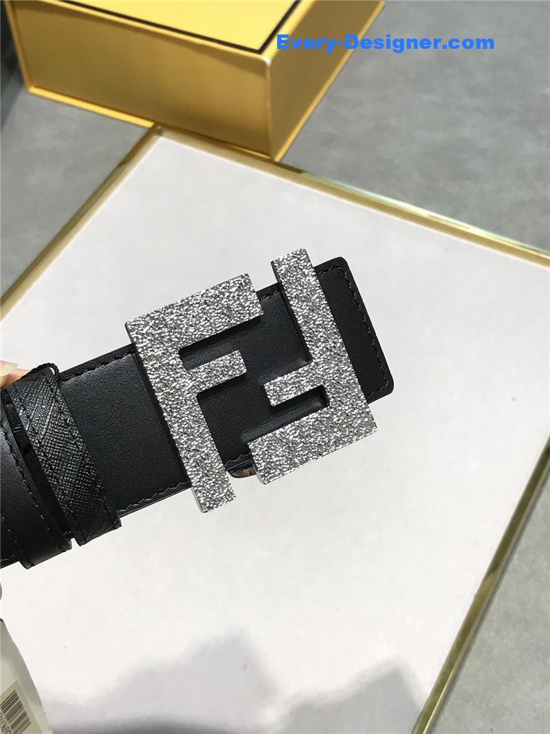 F**di belt in calfskin with printed canvas bottom