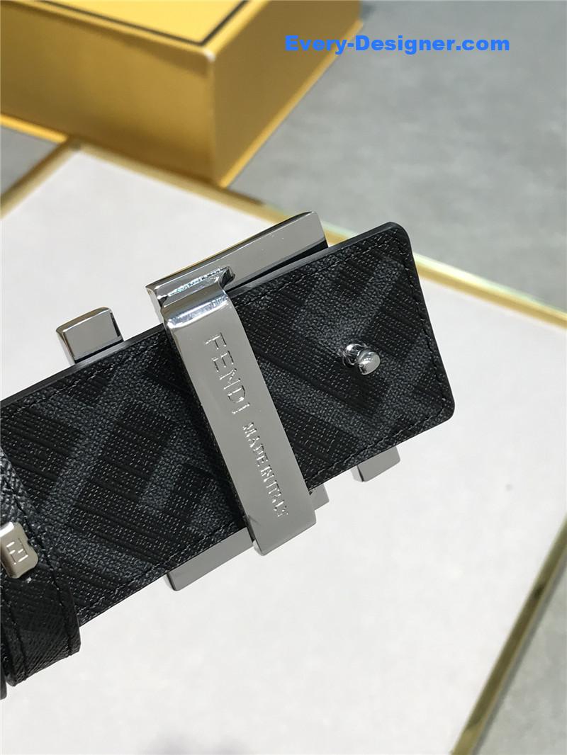 F**di belt in calfskin with printed canvas bottom
