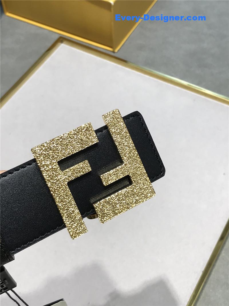 F**di belt in calfskin with printed canvas bottom