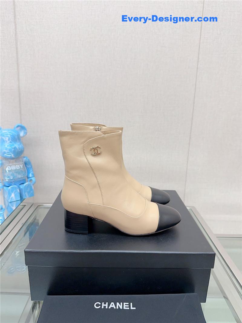 CC chunky heel stitching ankle boots