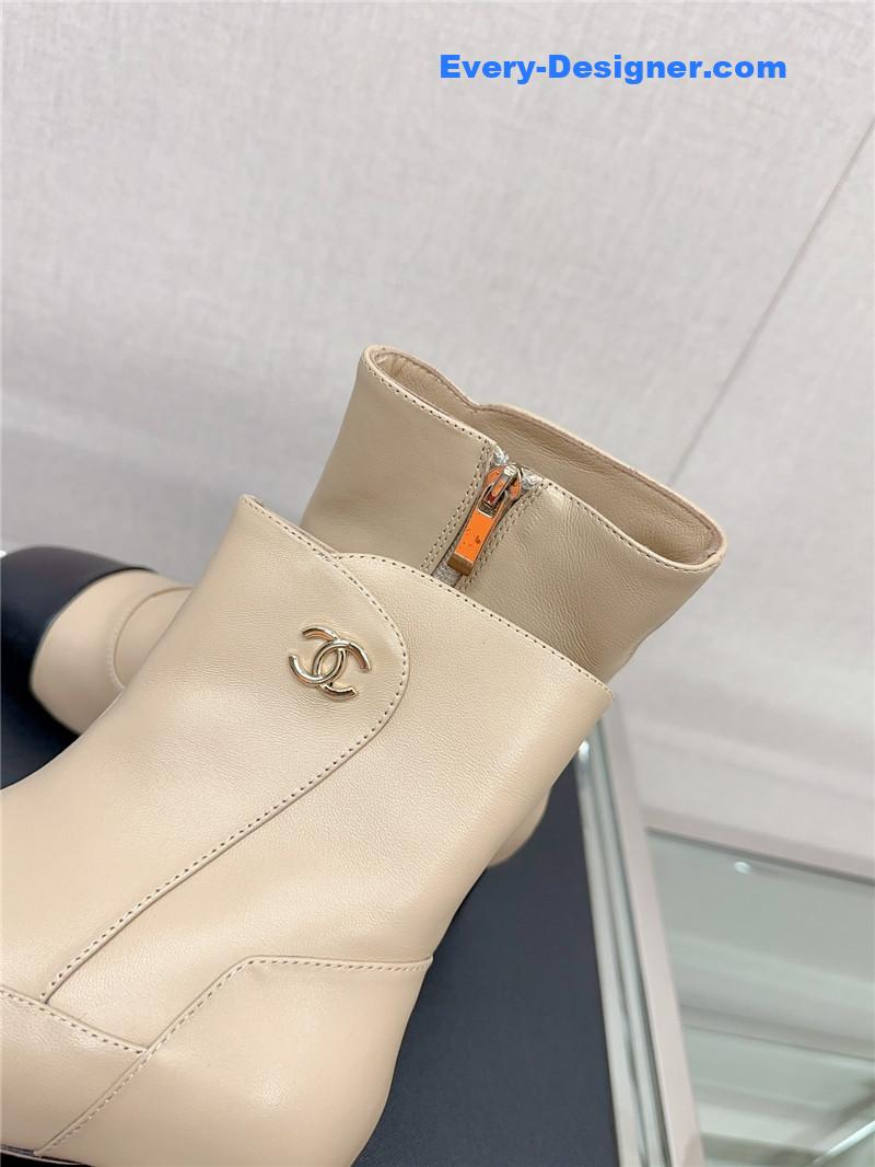 CC chunky heel stitching ankle boots