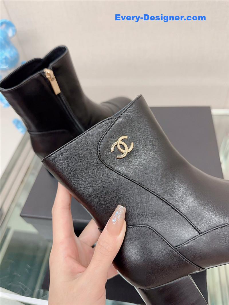 CC chunky heel stitching ankle boots