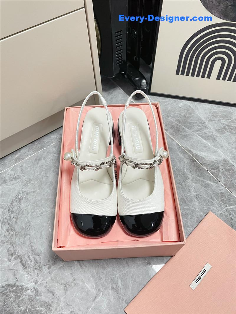M1um1u chunky heel chain pearl pearl mary jane shoes
