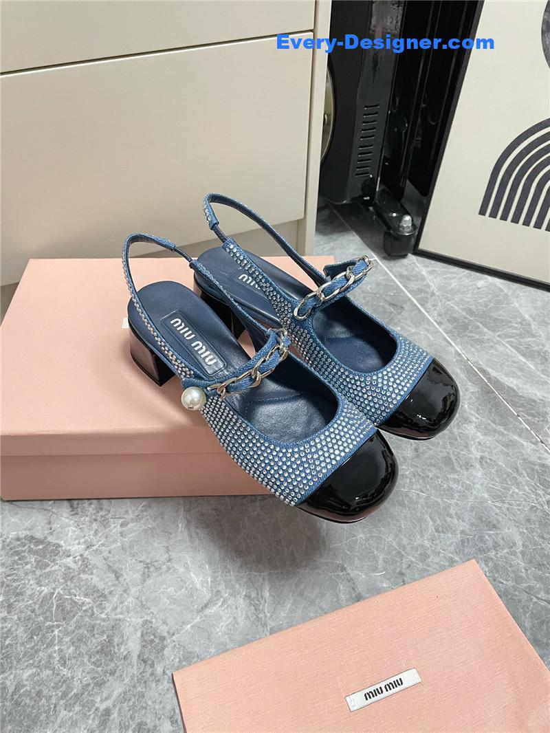 M1um1u chunky heel chain pearl pearl mary jane shoes