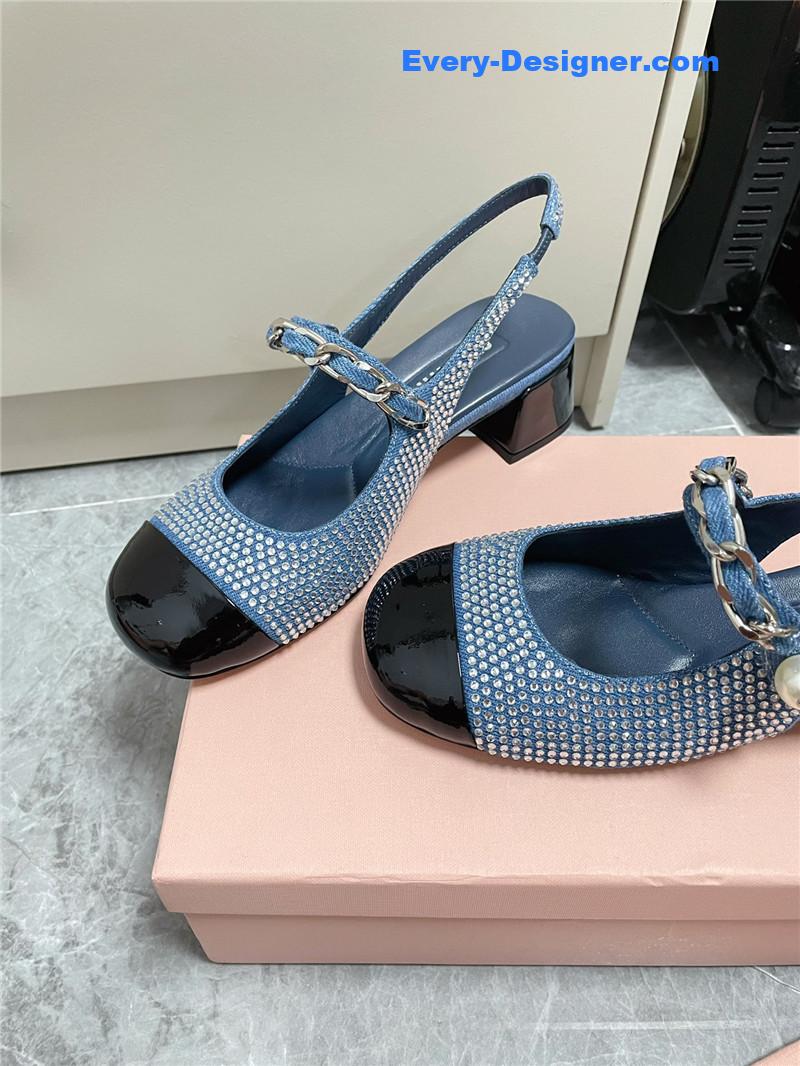 M1um1u chunky heel chain pearl pearl mary jane shoes