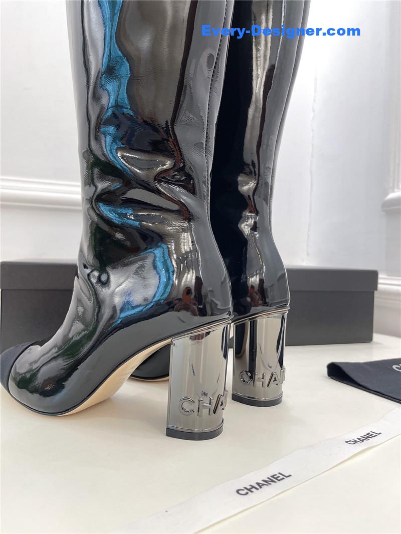 CC classic patent leather high heel boots