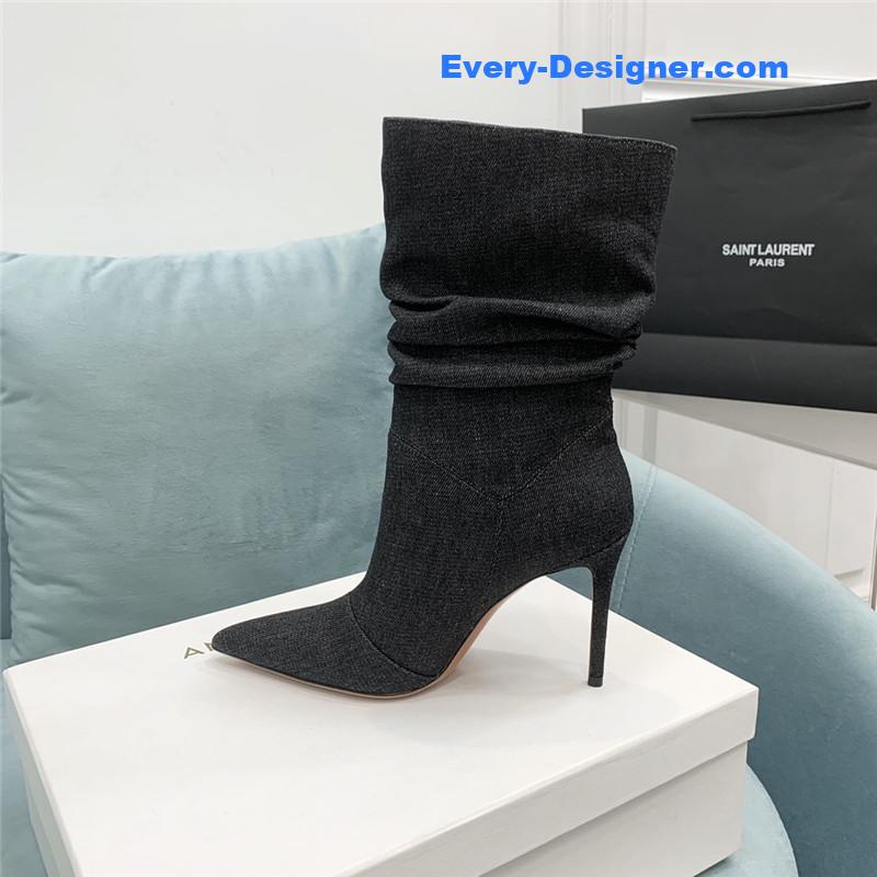 Amina Muaddi pleated stiletto booties