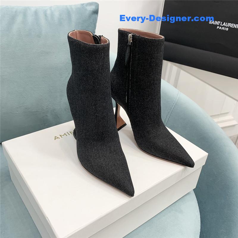 Amina Muaddi wine glass heel pleated high heel boots