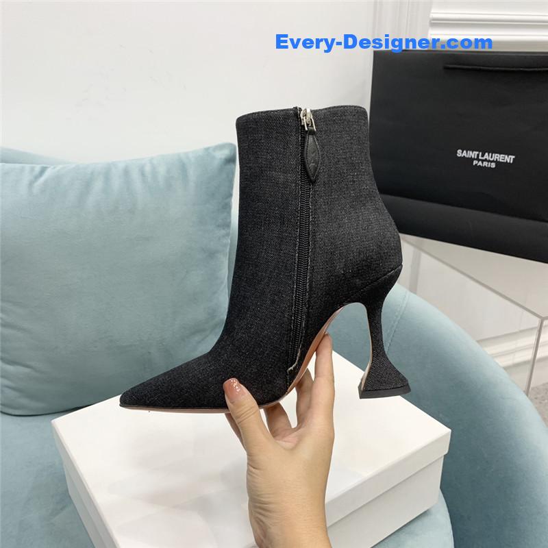 Amina Muaddi wine glass heel pleated high heel boots