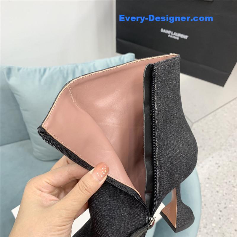 Amina Muaddi wine glass heel pleated high heel boots