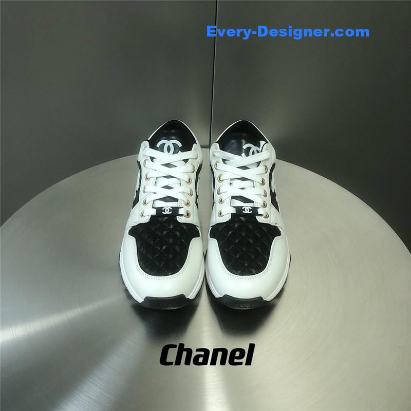 Ch**el black and white panda rhombus casual sneakers