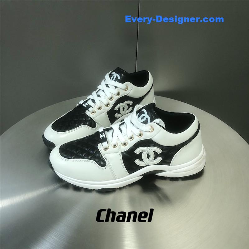 Ch**el black and white panda rhombus casual sneakers