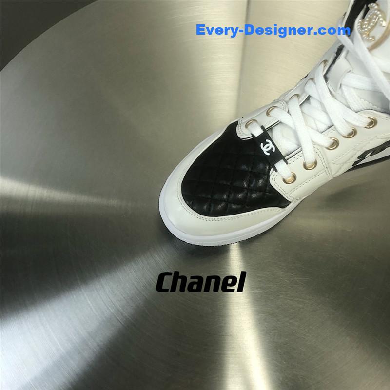 Ch**el black and white panda rhombus casual sneakers