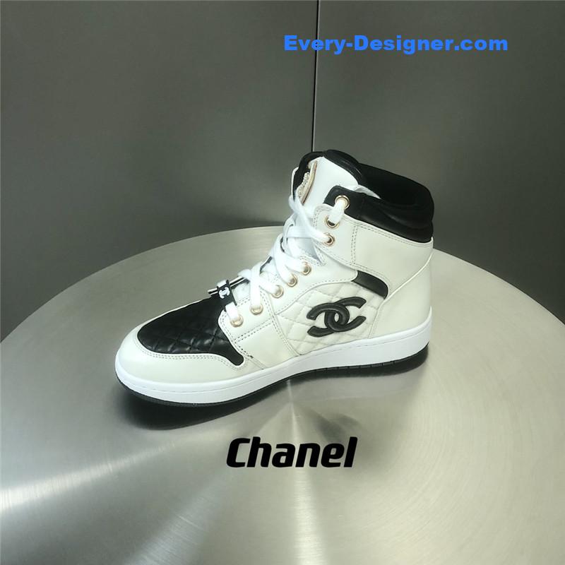 Ch**el black and white panda rhombus casual sneakers