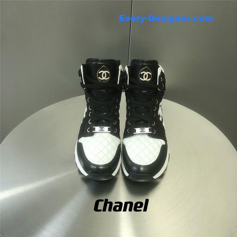 Ch**el black and white panda rhombus casual sneakers
