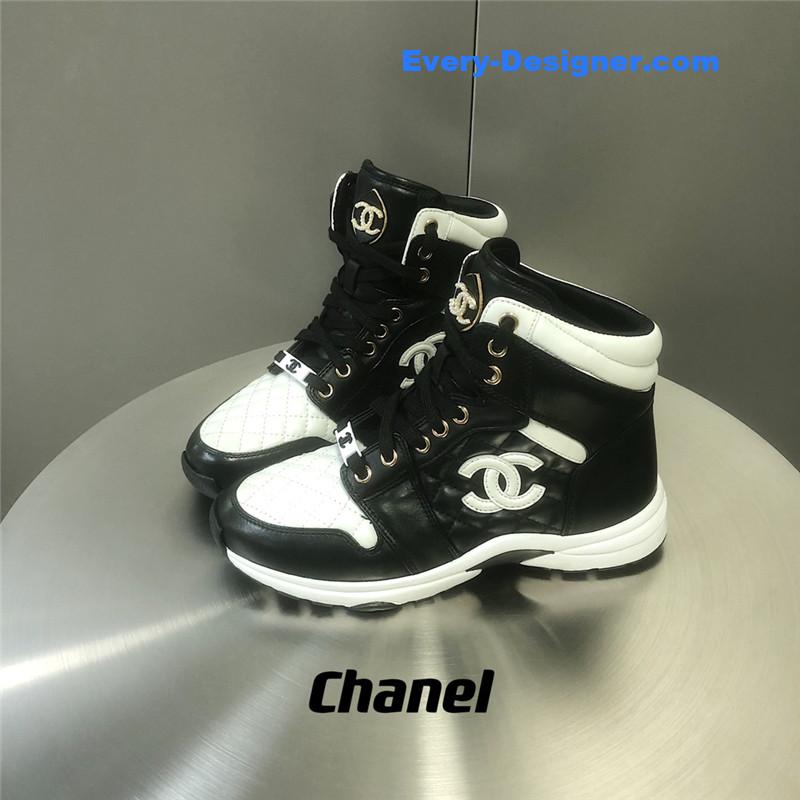 Ch**el black and white panda rhombus casual sneakers