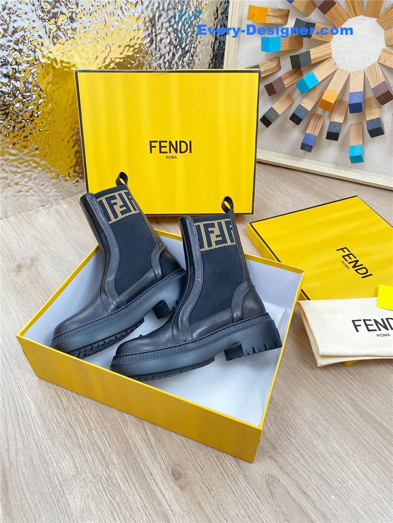 F**di rockoko black leather knit boots